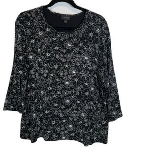J.Jill Wearever Collection Black with White Florals Size Large